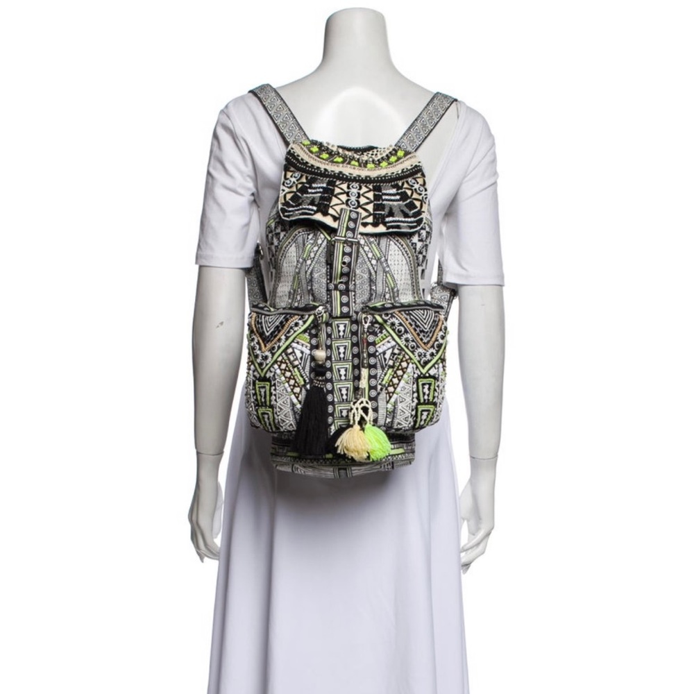 Camilla Black, White & Lime Embellished Boho Backpack